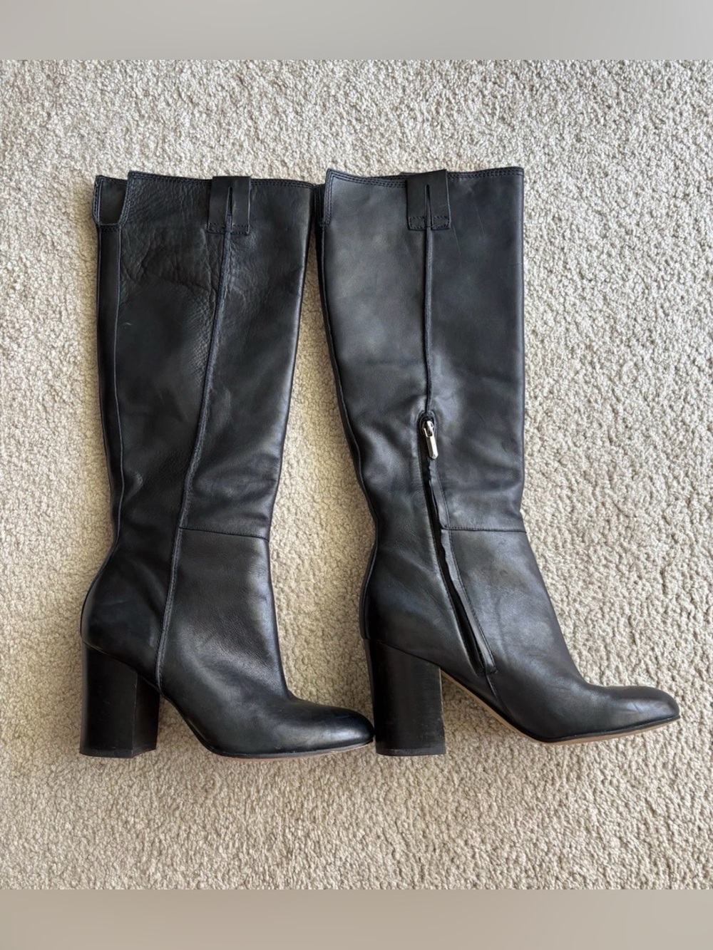 Sam Edelman Black Leather Knee-High Heeled Boots